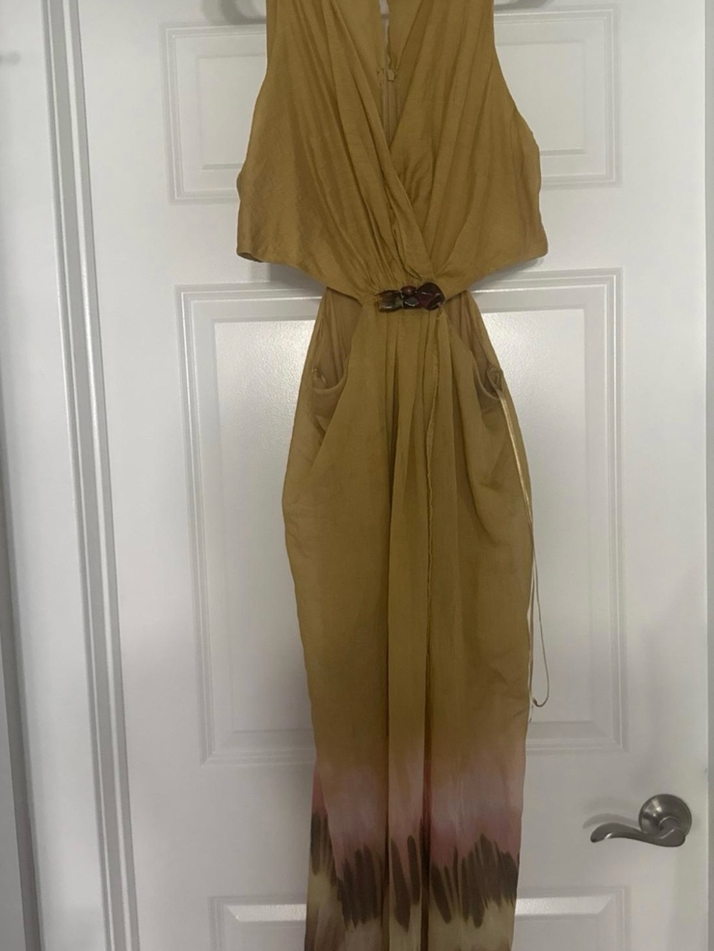 Zara Mustard Ombre Maxi Dress with Pink & Brown Hem